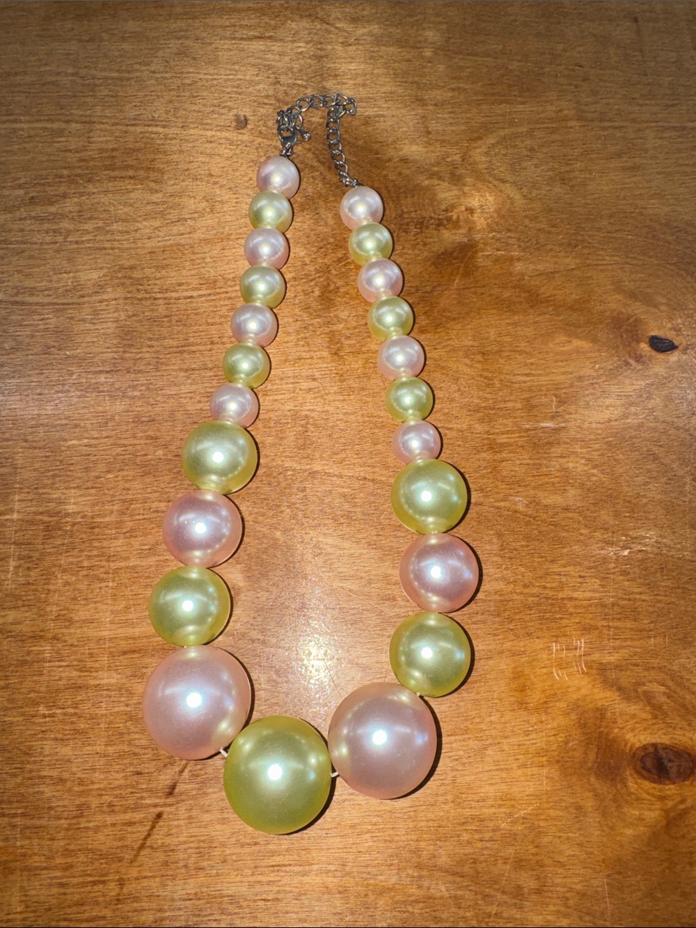 Vintage Pastel Pink and Light Green Pearl Statement Necklace - Unbranded
